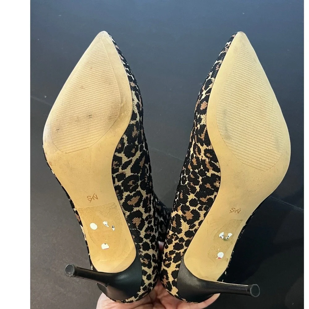 Something Navy Leopard Print Knit Sock Booties Pointed Toe Stiletto Heels Size 9